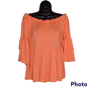 Cotton Blu Off Shoulder Coral 3/4 Sleeve Top NWT Size Large
